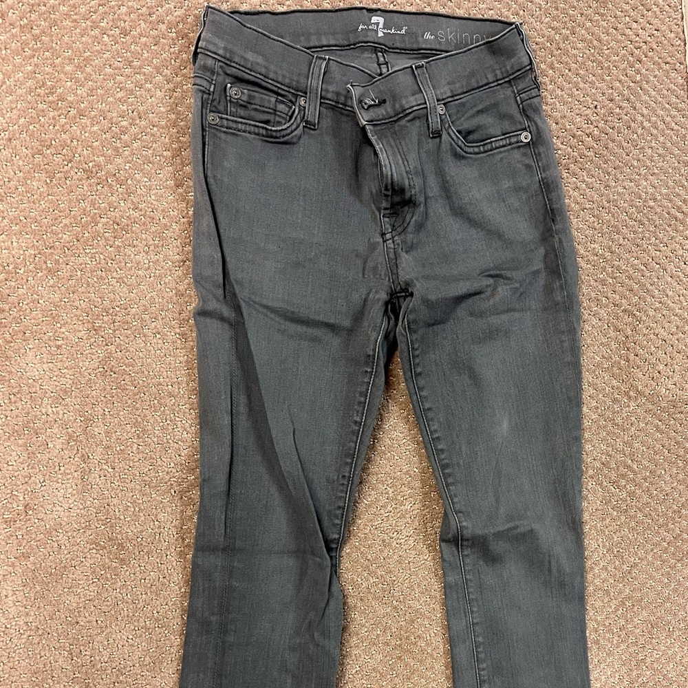 Women's Seven For All Mankind Gray Denim The Skinny Jeans Mid Rise Size 27